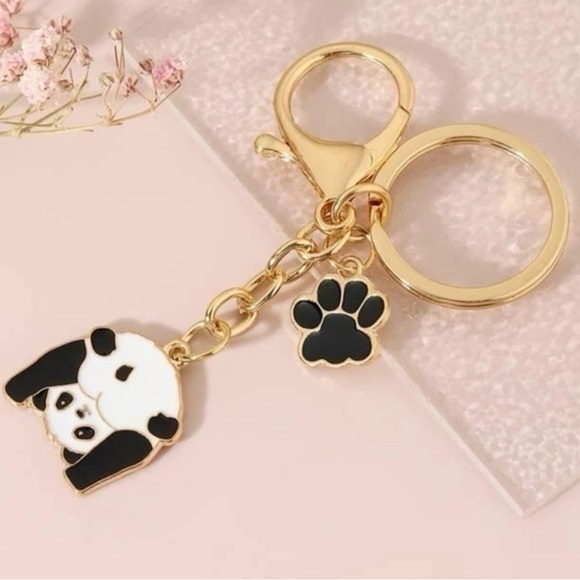 Cute Panda Charm Keychain Golden Pet Gift Animal Lover Elegant Keyfob - Picture 4 of 7